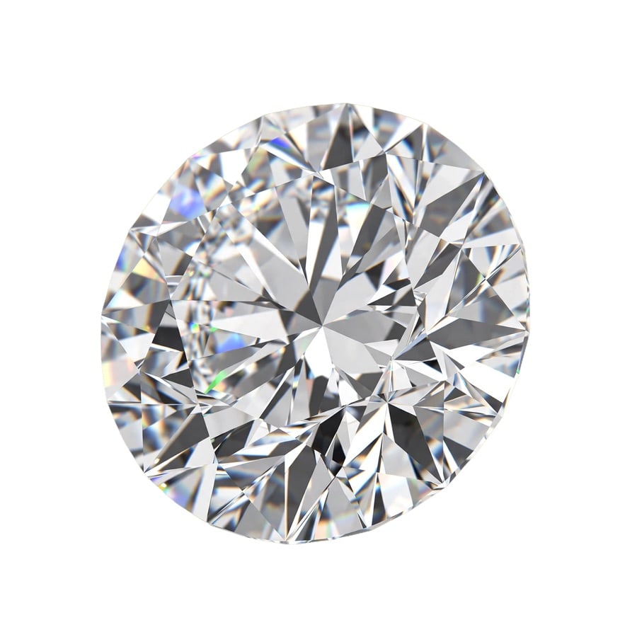 Top view of a round brilliant diamond showing crisp facets and bright reflections