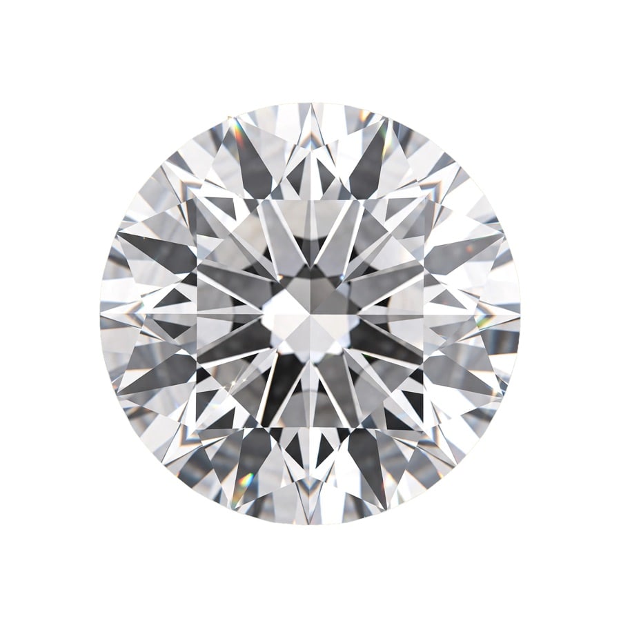 Round diamond viewed from above with visible star and kite facets