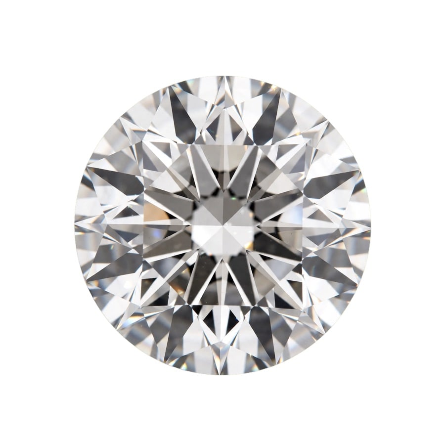 Round brilliant diamond from above with soft reflections and white background