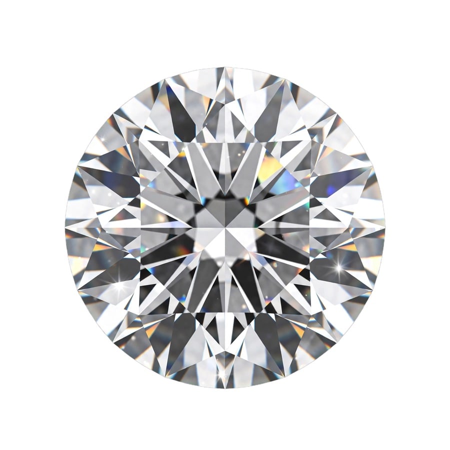 Round diamond face-up with bright sparkle points and symmetrical facet pattern